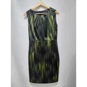 Chateau Mex Sleeveless Dress Green Black Graphic Print Crew Neck Women Size 8